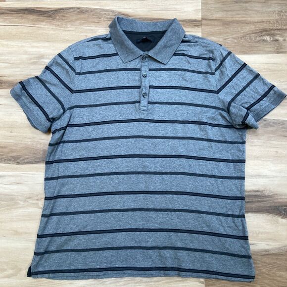 Banana Republic Polo Shirt Mens XL Gray Black Striped Short Sleeve - Picture 1 of 6